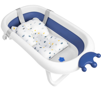 Cadita pentru Bebelusi Baby BathTub idealStore, Pliabila, Perna Inclusa Detasabila, Dop cu Senzor de Temperatura, Picioare Solide, Finisaj Antiderapant, Design Erconomic, Sarcina Maxima 45 kg, Albastra