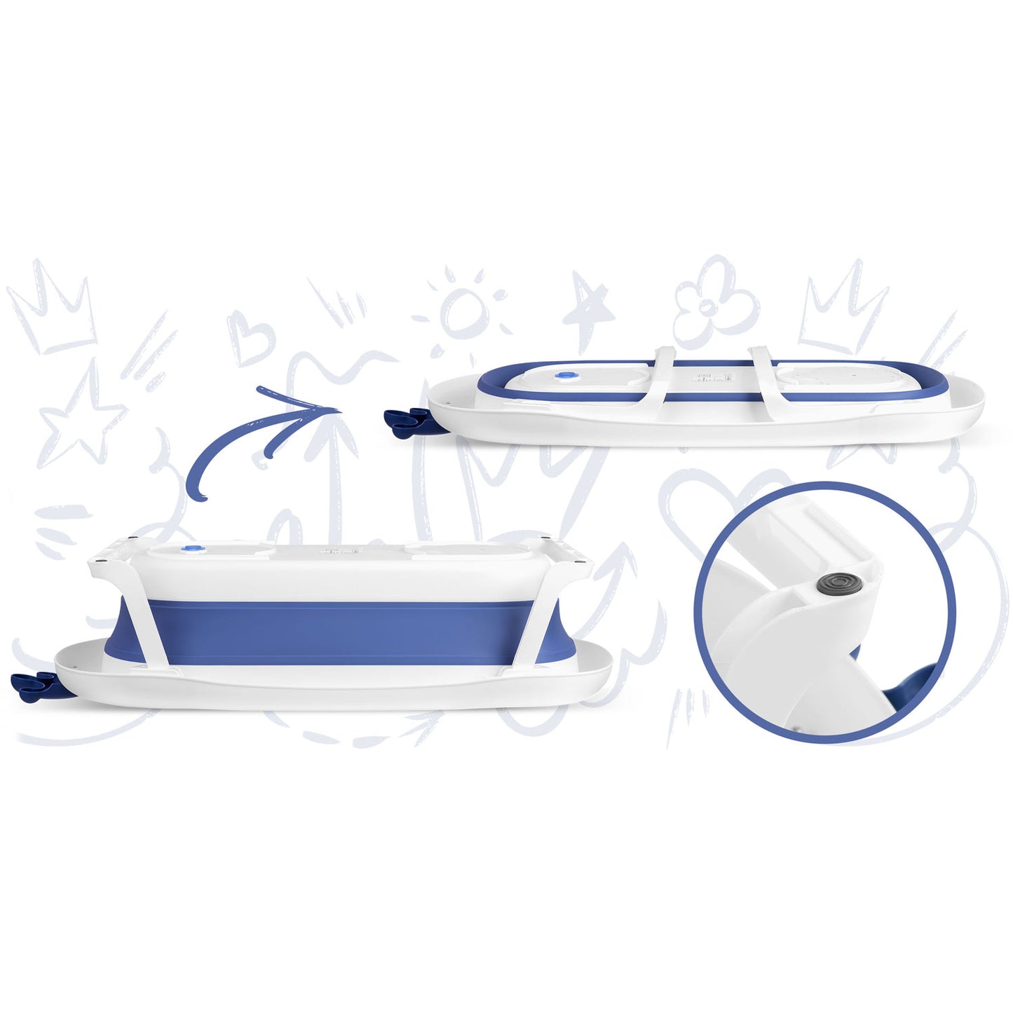 Cadita pentru Bebelusi Baby BathTub idealStore, Pliabila, Perna Inclusa Detasabila, Dop cu Senzor de Temperatura, Picioare Solide, Finisaj Antiderapant, Design Erconomic, Sarcina Maxima 45 kg, Albastra