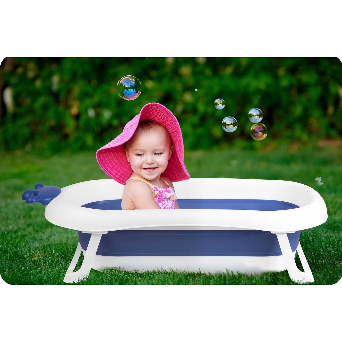 Cadita pentru Bebelusi Baby BathTub idealStore, Pliabila, Perna Inclusa Detasabila, Dop cu Senzor de Temperatura, Picioare Solide, Finisaj Antiderapant, Design Erconomic, Sarcina Maxima 45 kg, Albastra