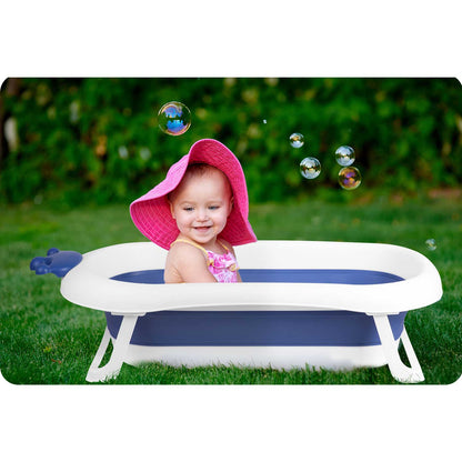 Cadita pentru Bebelusi Baby BathTub idealStore, Pliabila, Perna Inclusa Detasabila, Dop cu Senzor de Temperatura, Picioare Solide, Finisaj Antiderapant, Design Erconomic, Sarcina Maxima 45 kg, Albastra