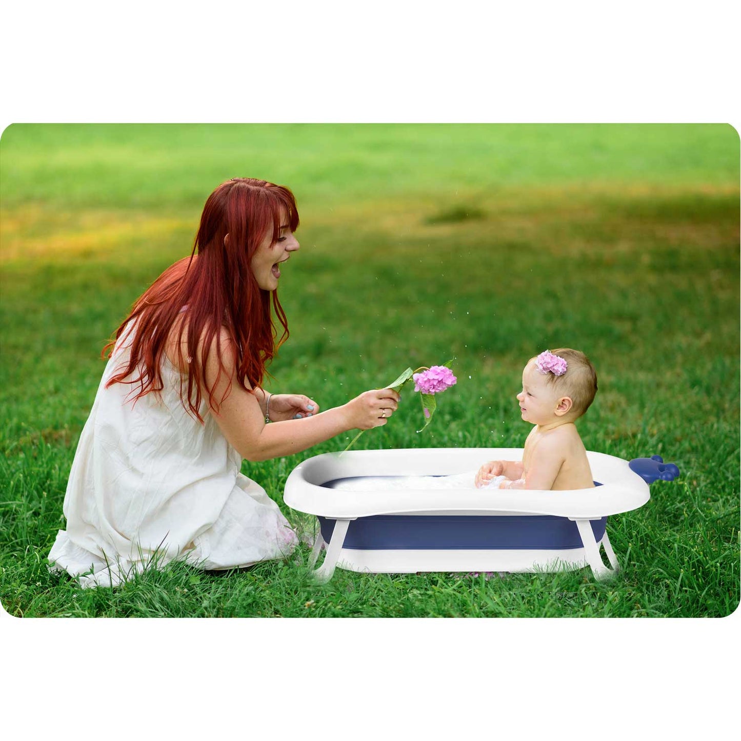 Cadita pentru Bebelusi Baby BathTub idealStore, Pliabila, Perna Inclusa Detasabila, Dop cu Senzor de Temperatura, Picioare Solide, Finisaj Antiderapant, Design Erconomic, Sarcina Maxima 45 kg, Albastra