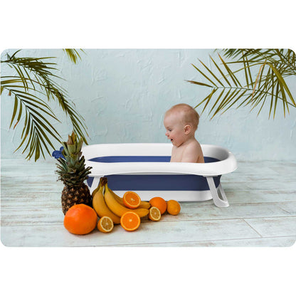 Cadita pentru Bebelusi Baby BathTub idealStore, Pliabila, Perna Inclusa Detasabila, Dop cu Senzor de Temperatura, Picioare Solide, Finisaj Antiderapant, Design Erconomic, Sarcina Maxima 45 kg, Albastra