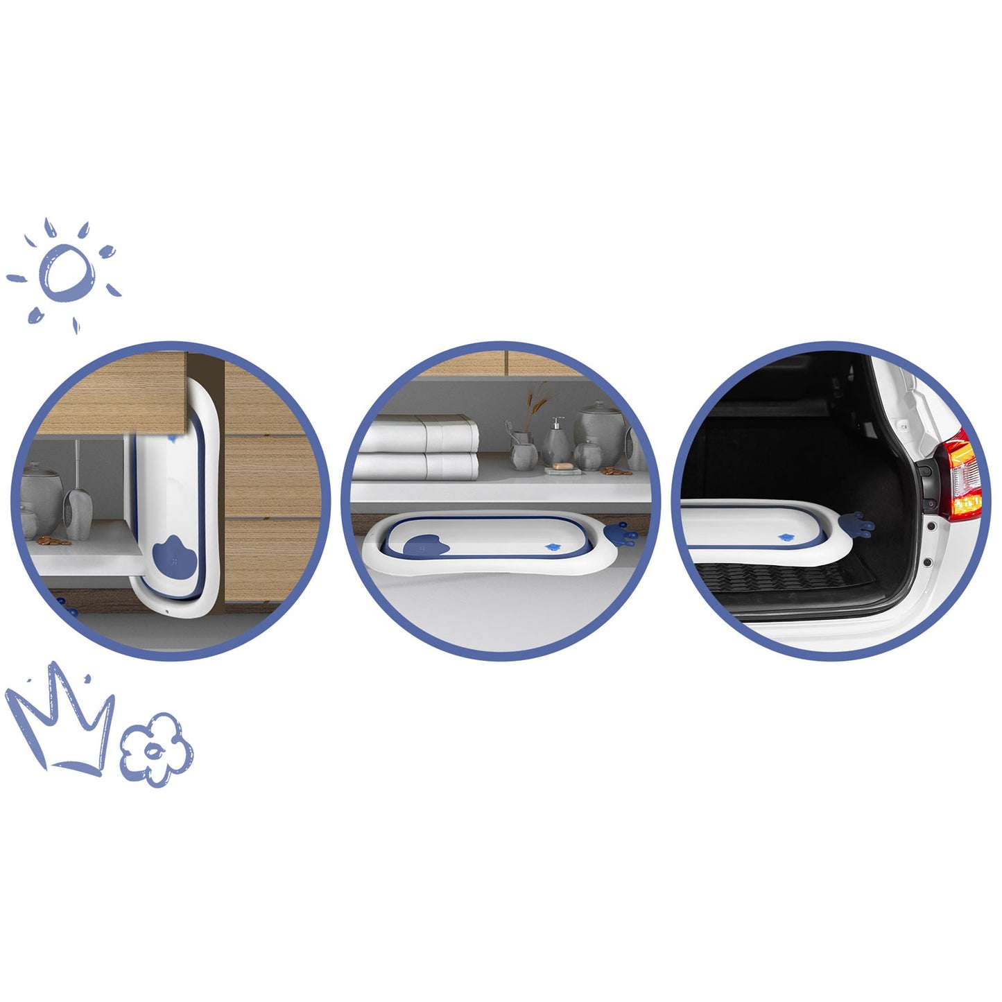 Cadita pentru Bebelusi Baby BathTub idealStore, Pliabila, Perna Inclusa Detasabila, Dop cu Senzor de Temperatura, Picioare Solide, Finisaj Antiderapant, Design Erconomic, Sarcina Maxima 45 kg, Albastra