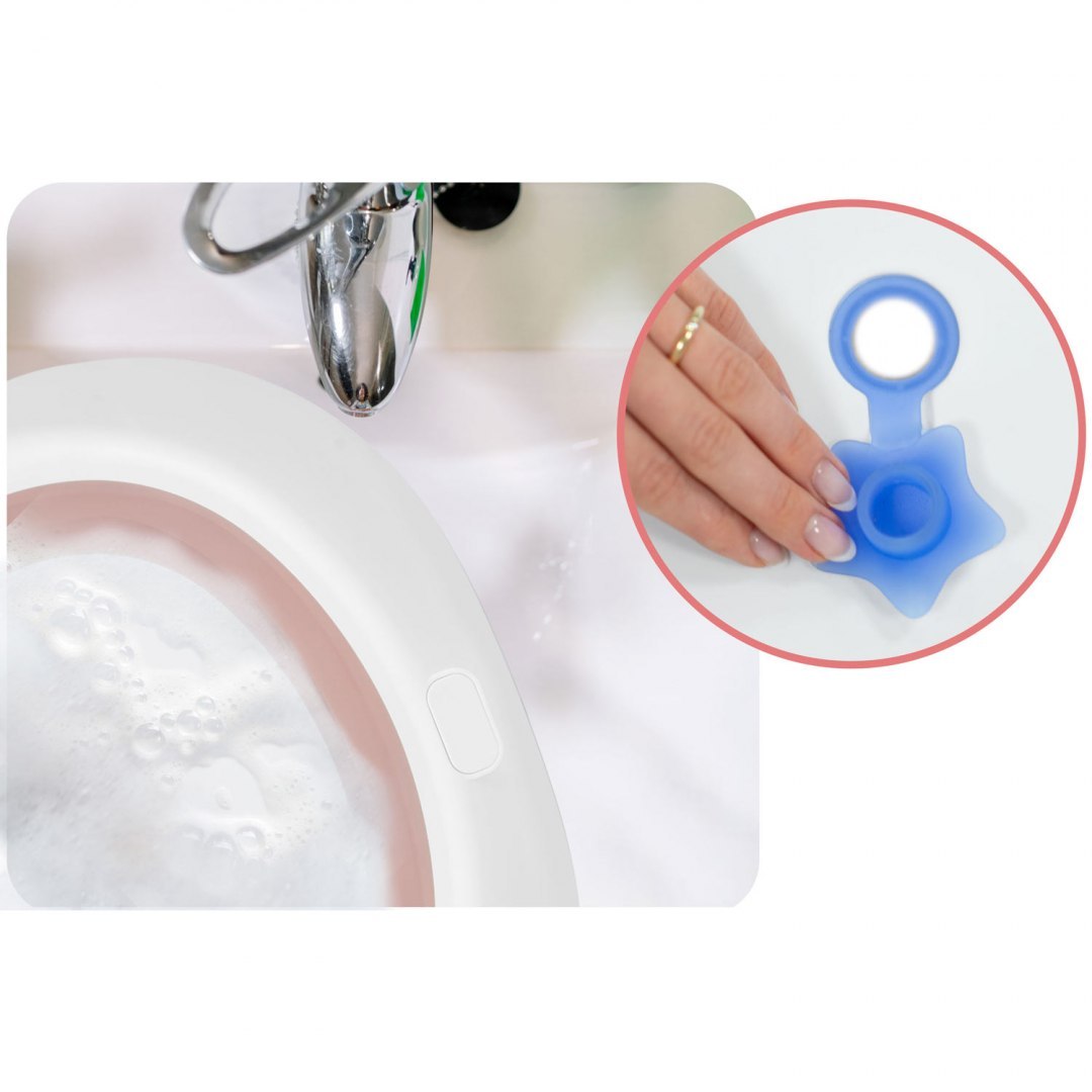 Cadita Pliabila pentru baie copii RicoKids idealSTORE, Dimensiuni 50 x 21 cm, Finisaj antiderapant, DOP senzor de temperatura, Durabila, Sarcina maxima 50 Kg, Culoare Roz