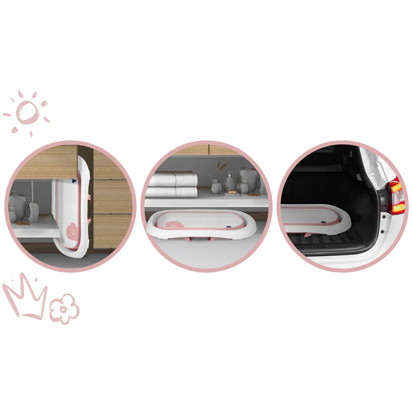 Cadita cu Termometru LCD pentru Bebelusi SuperBath idealSTORE, Pliabila, Dop cu Senzor de Temperatura, Picioare Solide, Finisaj Antiderapant, Design Ergonomic, Sarcina Maxima 45 kg, Pink