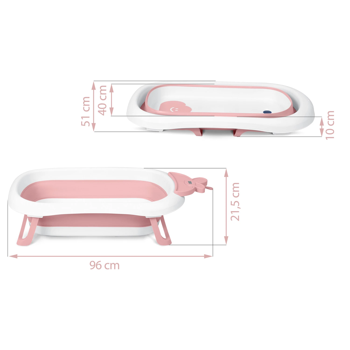 Cadita cu Termometru LCD pentru Bebelusi SuperBath idealSTORE, Pliabila, Dop cu Senzor de Temperatura, Picioare Solide, Finisaj Antiderapant, Design Ergonomic, Sarcina Maxima 45 kg, Pink