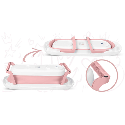 Cadita cu Termometru LCD pentru Bebelusi SuperBath idealSTORE, Pliabila, Dop cu Senzor de Temperatura, Picioare Solide, Finisaj Antiderapant, Design Ergonomic, Sarcina Maxima 45 kg, Pink
