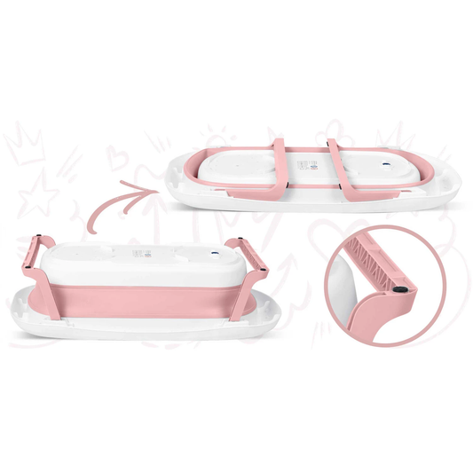 Cadita cu Termometru LCD pentru Bebelusi SuperBath idealSTORE, Pliabila, Dop cu Senzor de Temperatura, Picioare Solide, Finisaj Antiderapant, Design Ergonomic, Sarcina Maxima 45 kg, Pink