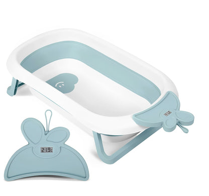 Cadita cu Termometru LCD pentru Bebelusi SuperBath idealSTORE, Pliabila, Dop cu Senzor de Temperatura, Picioare Solide, Finisaj Antiderapant, Design Ergonomic, Sarcina Maxima 45 kg, Blue