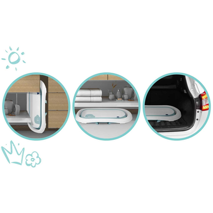 Cadita cu Termometru LCD pentru Bebelusi SuperBath idealSTORE, Pliabila, Dop cu Senzor de Temperatura, Picioare Solide, Finisaj Antiderapant, Design Ergonomic, Sarcina Maxima 45 kg, Blue