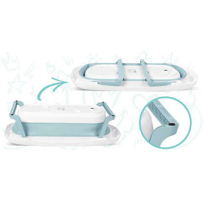 Cadita cu Termometru LCD pentru Bebelusi SuperBath idealSTORE, Pliabila, Dop cu Senzor de Temperatura, Picioare Solide, Finisaj Antiderapant, Design Ergonomic, Sarcina Maxima 45 kg, Blue