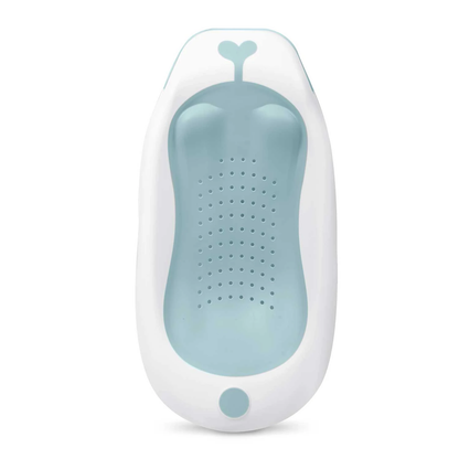 Suport cadita baie bebelusi idealSTORE, Prindere in ventuze, Insertie anti-alunecare, Universal, Poate fi folosit la orice model de cadita, Design ergonomic, Montaj rapid, Albastru