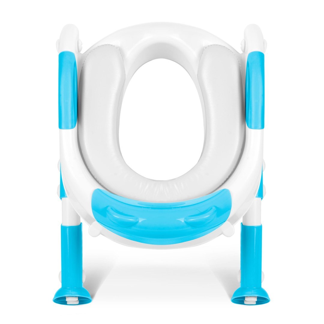 Reductor WC Copii idealSTORE, inaltime Reglabila, o Treapta, Picioare Anti-Alunecare, Greutate Maxima 50 kg, Scara Detasabila, Ergonomic, Pliabil, Culoare Turcoaz