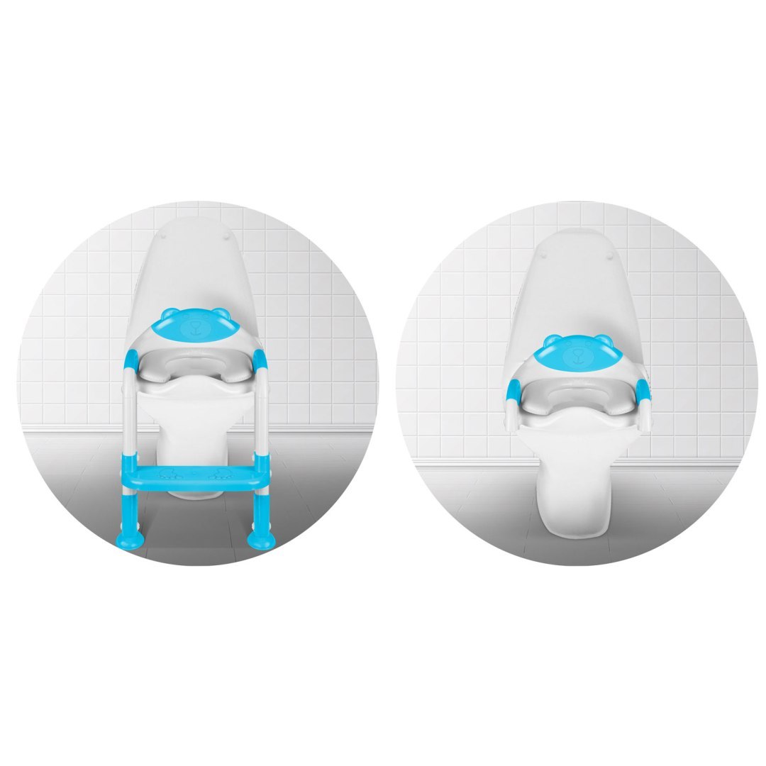 Reductor WC Copii idealSTORE, inaltime Reglabila, o Treapta, Picioare Anti-Alunecare, Greutate Maxima 50 kg, Scara Detasabila, Ergonomic, Pliabil, Culoare Turcoaz