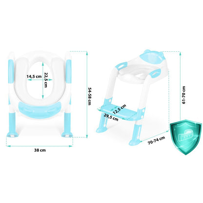 Reductor WC Copii idealSTORE, inaltime Reglabila, o Treapta, Picioare Anti-Alunecare, Greutate Maxima 50 kg, Scara Detasabila, Ergonomic, Pliabil, Culoare Turcoaz