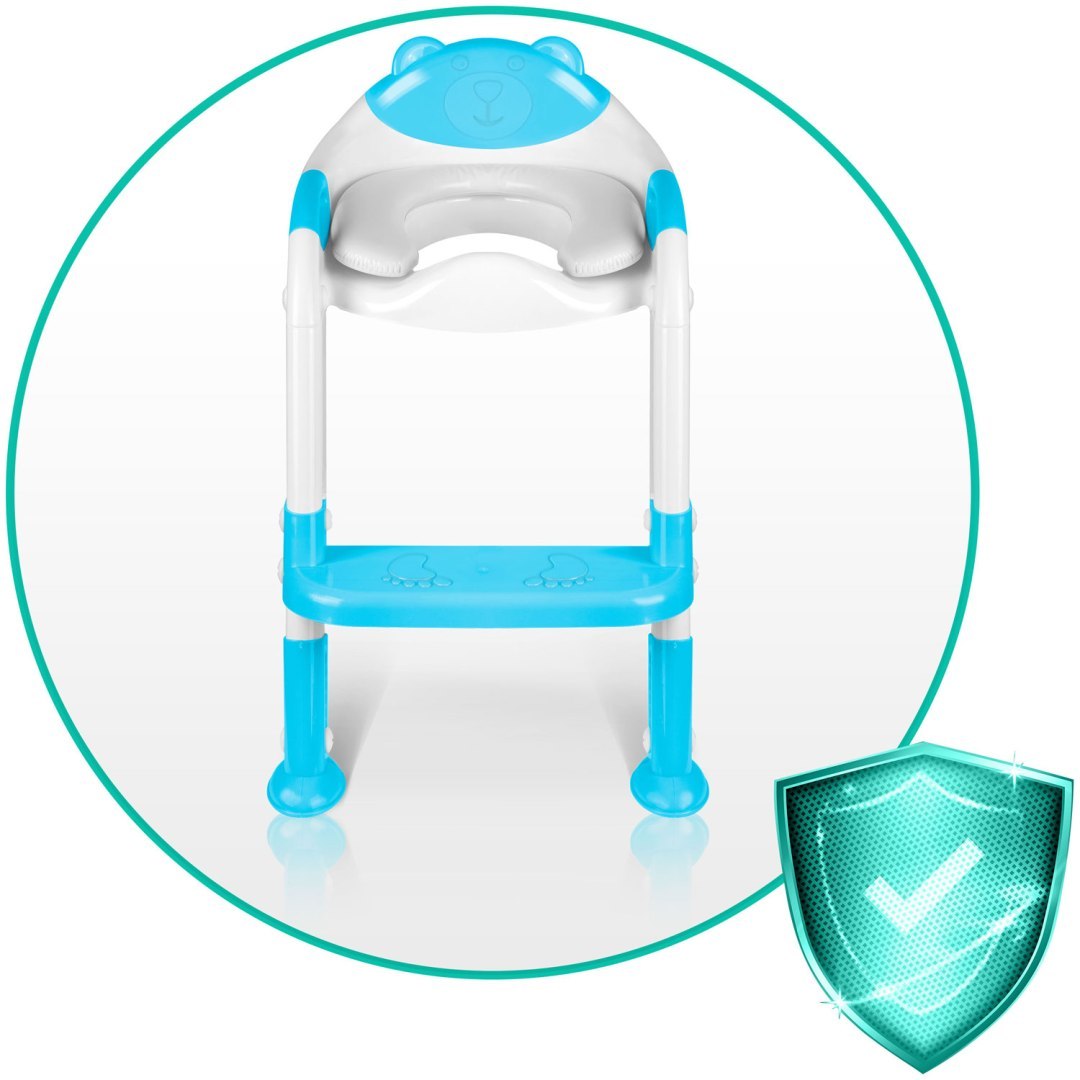 Reductor WC Copii idealSTORE, inaltime Reglabila, o Treapta, Picioare Anti-Alunecare, Greutate Maxima 50 kg, Scara Detasabila, Ergonomic, Pliabil, Culoare Turcoaz