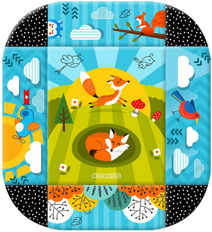 Covoras Interactiv Lisek Kids idealSTORE, 110 X 100 X 53 cm, Material usor de curatat, moale, Include 7 jucarii Multifunctionale, Perna, 4 Pereti, 2 Funde, Pliera usoara