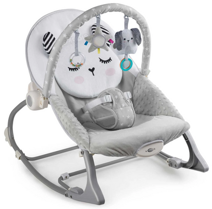 Balansoar 3in1 cu Vibratii si Melodii idealStore LuxuryCollections, Centura de Siguranta cu Prindere in 5 Puncte, Material Confortabil, Husa Detasabila, Greutate Maxima 9Kg, Gri