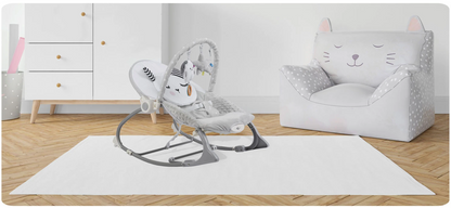 Balansoar 3in1 cu Vibratii si Melodii idealStore LuxuryCollections, Centura de Siguranta cu Prindere in 5 Puncte, Material Confortabil, Husa Detasabila, Greutate Maxima 9Kg, Gri