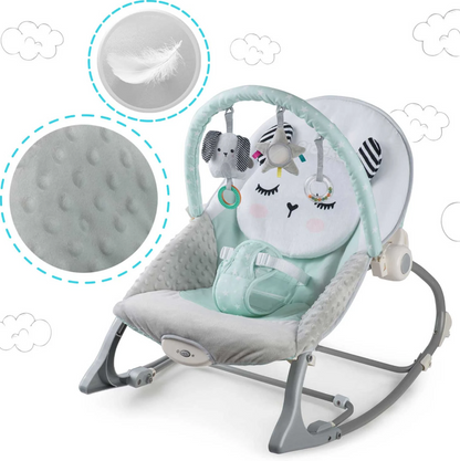 Balansoar 3in1 cu Vibratii si Melodii idealStore LuxuryCollections, Centura de Siguranta cu Prindere in 5 Puncte, Material Confortabil, Husa Detasabila, Greutate Maxima 9Kg, Menta