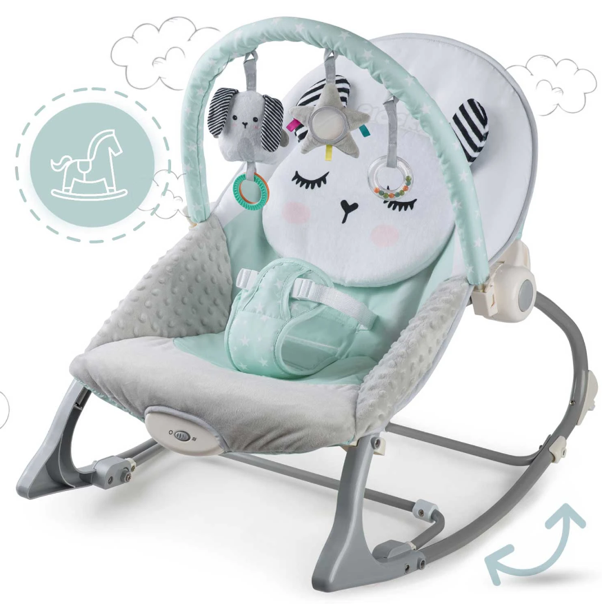 Balansoar 3in1 cu Vibratii si Melodii idealStore LuxuryCollections, Centura de Siguranta cu Prindere in 5 Puncte, Material Confortabil, Husa Detasabila, Greutate Maxima 9Kg, Menta