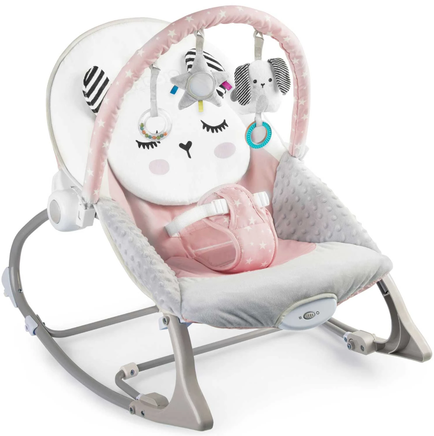 Balansoar 3in1 cu Vibratii si Melodii idealStore LuxuryCollections, Centura de Siguranta cu Prindere in 5 Puncte, Material Confortabil, Husa Detasabila, Greutate Maxima 9Kg, Roz