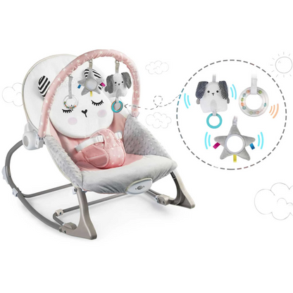 Balansoar 3in1 cu Vibratii si Melodii idealStore LuxuryCollections, Centura de Siguranta cu Prindere in 5 Puncte, Material Confortabil, Husa Detasabila, Greutate Maxima 9Kg, Roz