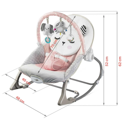 Balansoar 3in1 cu Vibratii si Melodii idealStore LuxuryCollections, Centura de Siguranta cu Prindere in 5 Puncte, Material Confortabil, Husa Detasabila, Greutate Maxima 9Kg, Roz