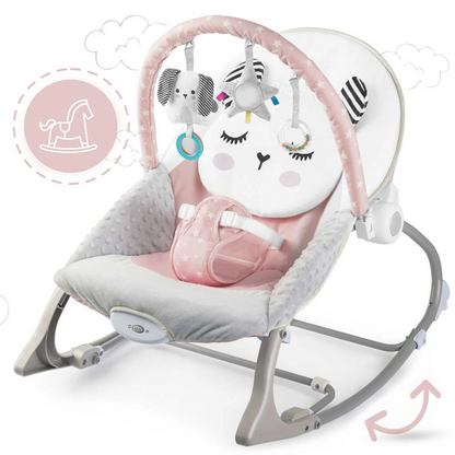 Balansoar 3in1 cu Vibratii si Melodii idealStore LuxuryCollections, Centura de Siguranta cu Prindere in 5 Puncte, Material Confortabil, Husa Detasabila, Greutate Maxima 9Kg, Roz