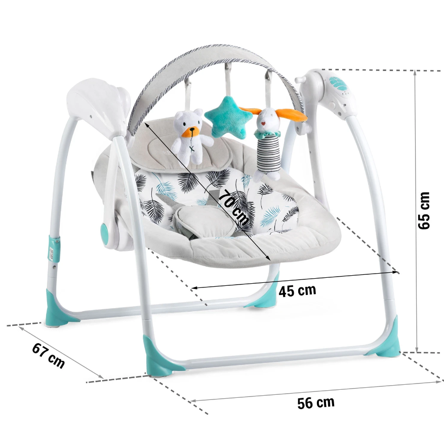 Balansoar Multifunctional cu Melodii idealStore LuxuryCollections, 5 Viteze de Balansare, 10 Cantece, Temporizator, Centuri de Siguranta, Spatar Reglabil, Greutate Maxima 9 Kg, Gri