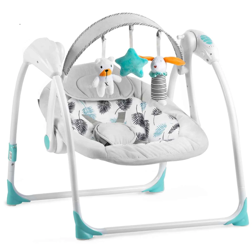 Balansoar Multifunctional cu Melodii idealStore LuxuryCollections, 5 Viteze de Balansare, 10 Cantece, Temporizator, Centuri de Siguranta, Spatar Reglabil, Greutate Maxima 9 Kg, Gri