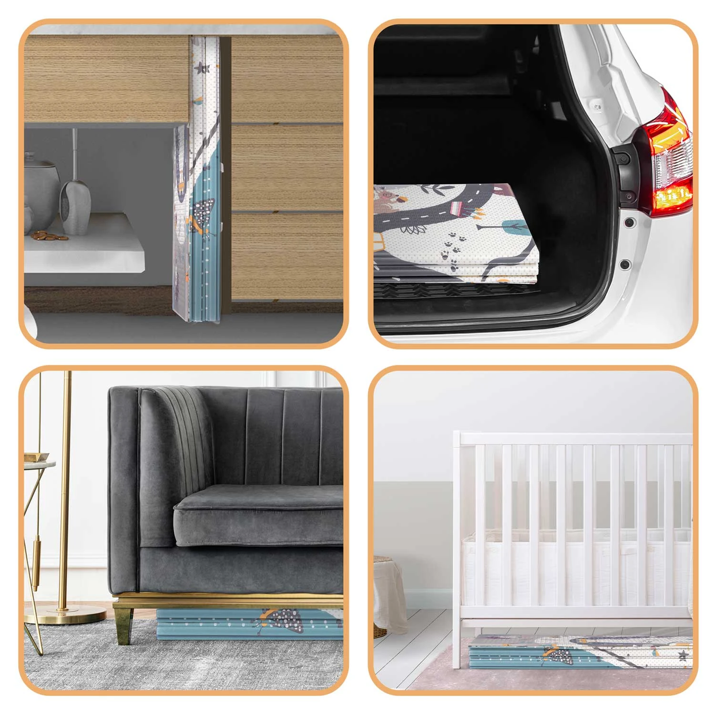 Covoras pliabil First Steps, din spuma cu doua fete IdealStore, Dimensiune 200 X 180 X 1, Termorezistent, Sistem antialunecare, Imprimeuri calde, Usor de intretinut