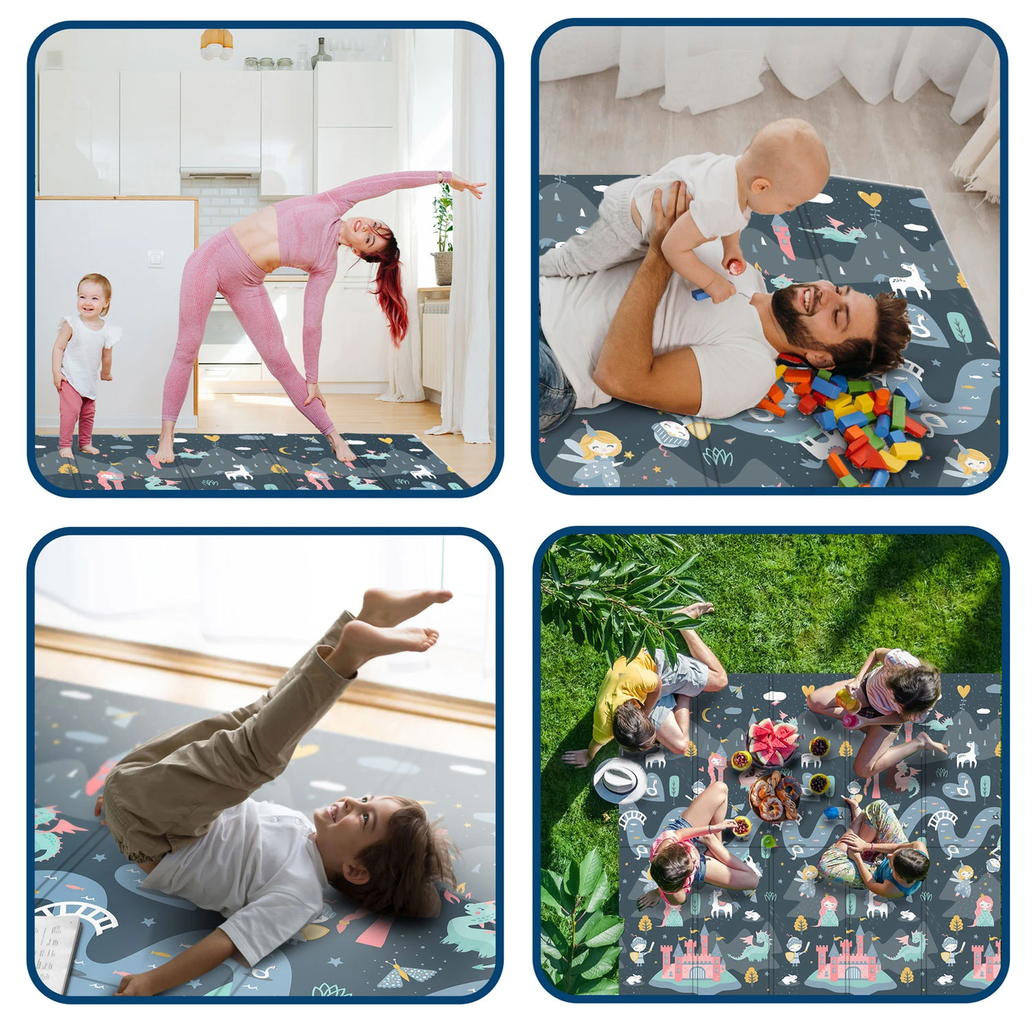 Covoras pliabil First Steps ideal STORE, Cu doua fete, Din spuma de inalta calitate Dimensiune 200 X 180 X 1, Sistem antialunecare, Imprimeuri calde atat pentru fetite cat si pentru baietei, Usor de intretinut, Asigura izolare termica fata de sol