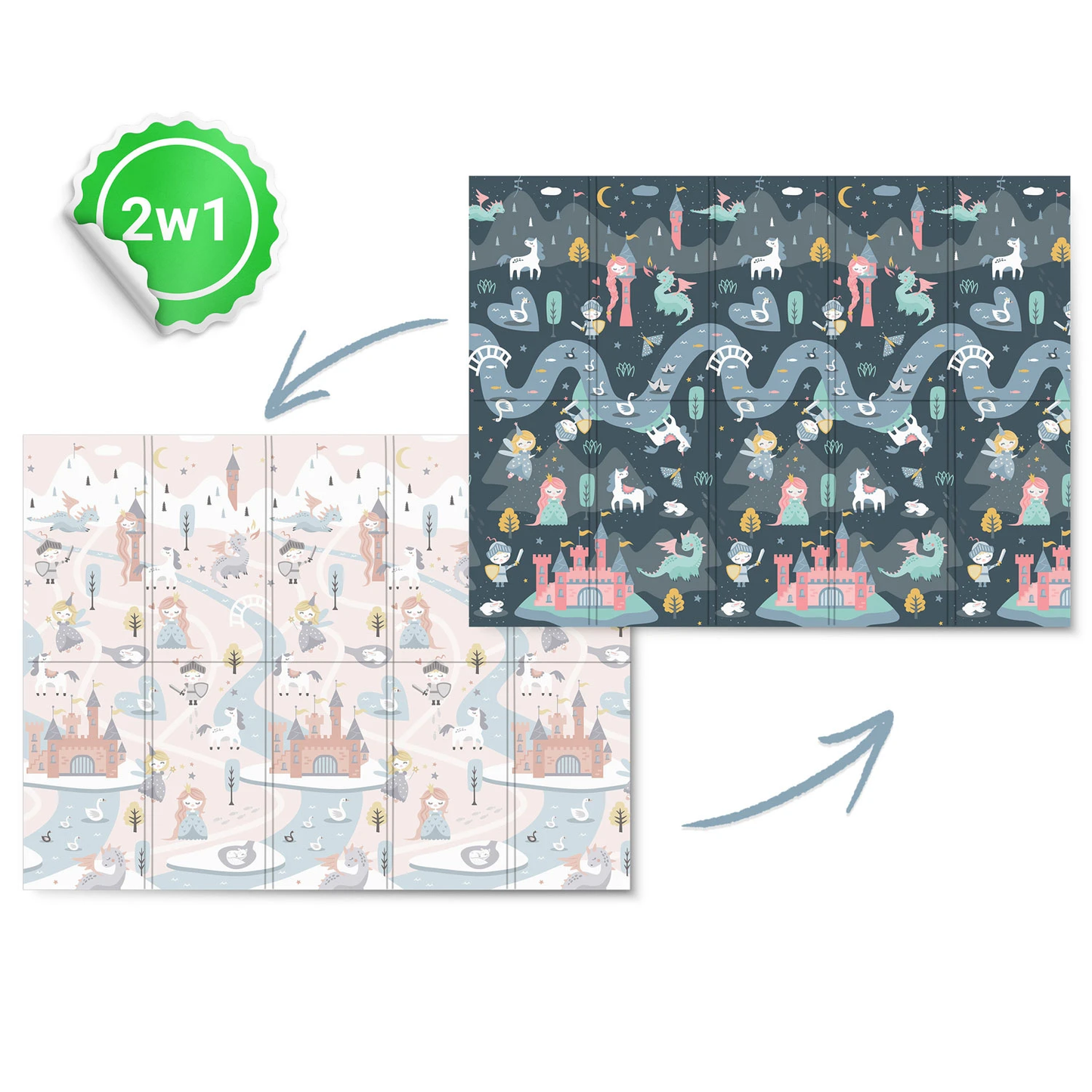 Covoras pliabil First Steps ideal STORE, Cu doua fete, Din spuma de inalta calitate Dimensiune 200 X 180 X 1, Sistem antialunecare, Imprimeuri calde atat pentru fetite cat si pentru baietei, Usor de intretinut, Asigura izolare termica fata de sol