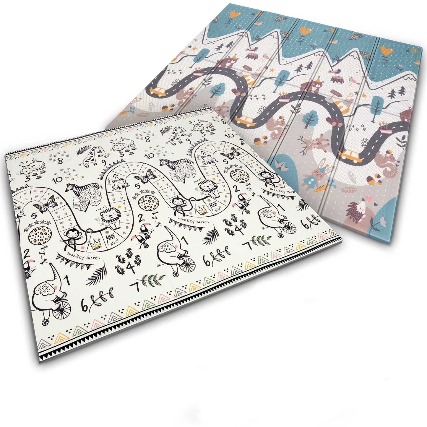 Covoras pliabil First Steps, din spuma cu doua fete IdealStore, Dimensiune 200 X 150 X 1, Termorezistent, Sistem antialunecare, Imprimeuri calde, Usor de intretinut