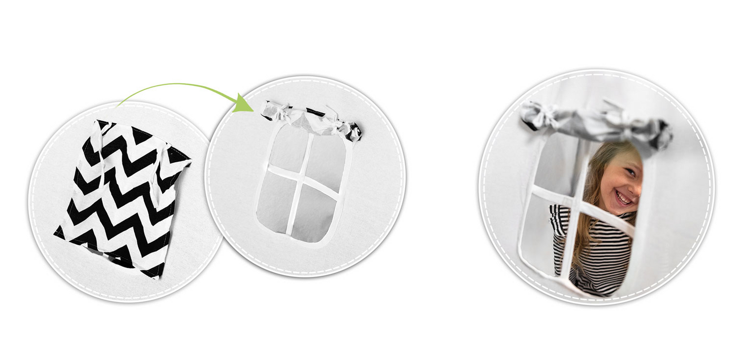 Cort de Joaca cu Lumini idealStore TIPI, model Tipi, Bumbac Natural, cu Perne, Covoras Izolator, Structura Stabila, Pereti Glisanti, Husa de Depozitare