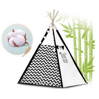 Cort de Joaca cu Lumini idealStore TIPI, model Tipi, Bumbac Natural, cu Perne, Covoras Izolator, Structura Stabila, Pereti Glisanti, Husa de Depozitare