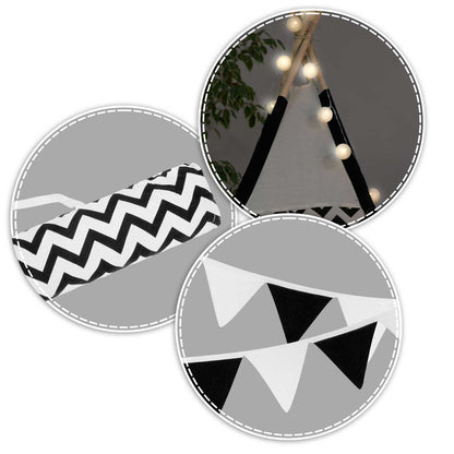 Cort de Joaca cu Lumini idealStore TIPI, model Tipi, Bumbac Natural, cu Perne, Covoras Izolator, Structura Stabila, Pereti Glisanti, Husa de Depozitare