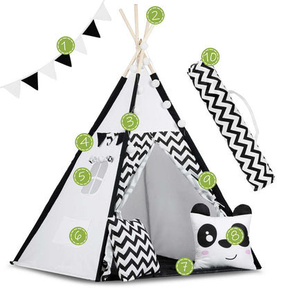 Cort de Joaca cu Lumini idealStore TIPI, model Tipi, Bumbac Natural, cu Perne, Covoras Izolator, Structura Stabila, Pereti Glisanti, Husa de Depozitare