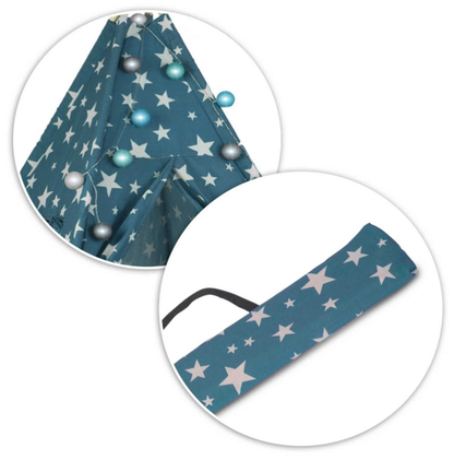 Cort de Joaca pentru copii IdealStore, model Tipi indian, Material din bumbac cu Stelute si cadru din Lemn de Pin,120x120x165 cm, Albastru