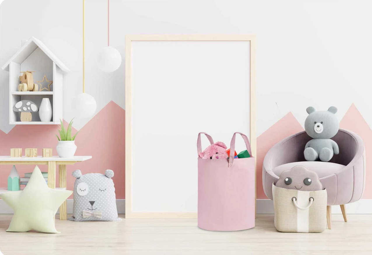 Cos Pentru Jucarii Rikko idealSTORE, Dimensiuni 60 x 35 cm, Material Impermeabil, Tesatura de Bumbac, Practic si Modern, Roz