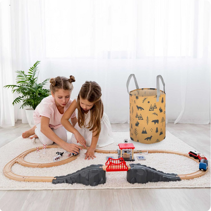 Cos Pentru Jucarii Rikko idealSTORE, Dimensiuni 60 x 35 cm, Material Impermeabil, Tesatura de Bumbac, Practic si Modern, Galben