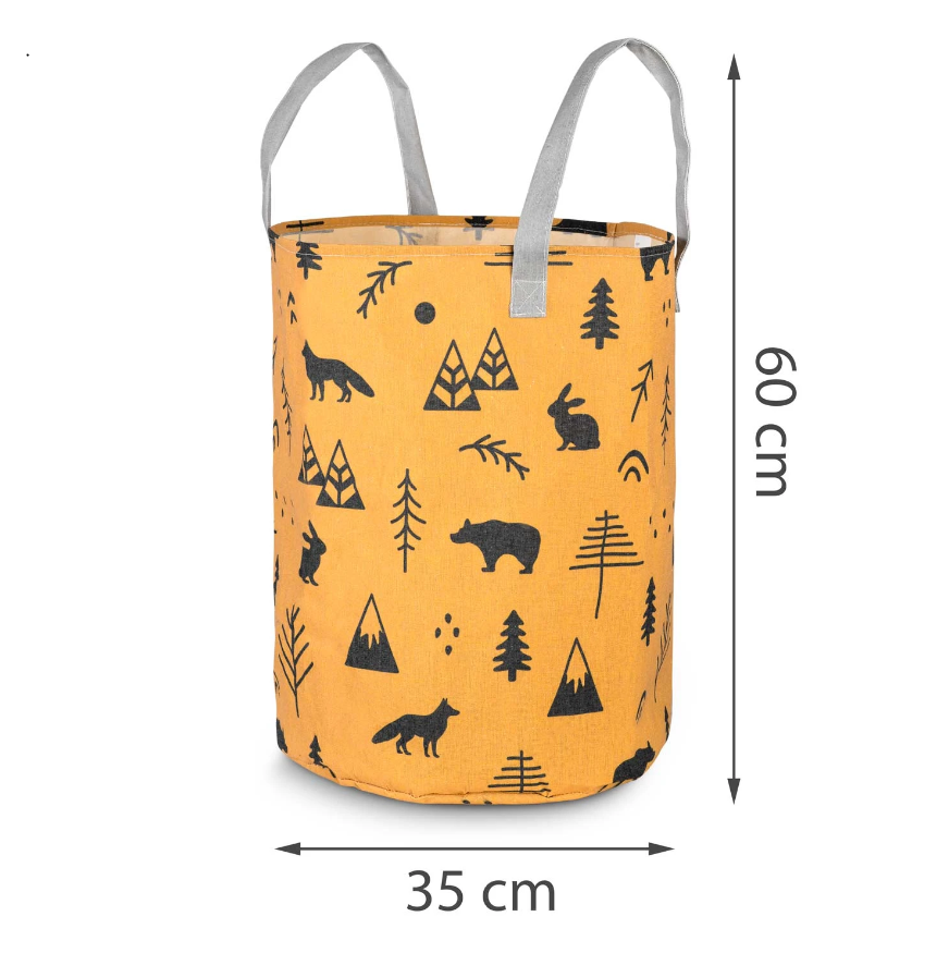 Cos Pentru Jucarii Rikko idealSTORE, Dimensiuni 60 x 35 cm, Material Impermeabil, Tesatura de Bumbac, Practic si Modern, Galben