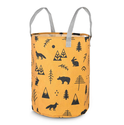 Cos Pentru Jucarii Rikko idealSTORE, Dimensiuni 60 x 35 cm, Material Impermeabil, Tesatura de Bumbac, Practic si Modern, Galben