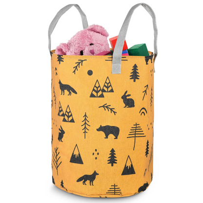 Cos Pentru Jucarii Rikko idealSTORE, Dimensiuni 60 x 35 cm, Material Impermeabil, Tesatura de Bumbac, Practic si Modern, Galben