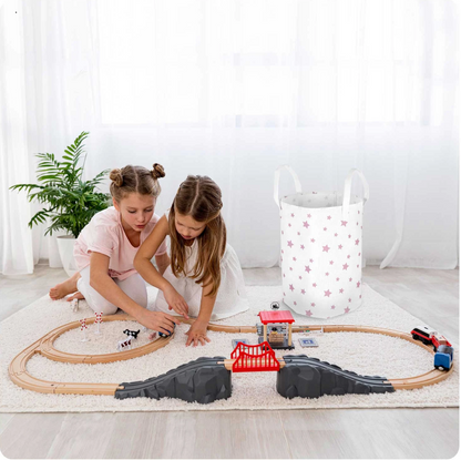 Cos Pentru Jucarii Rikko idealSTORE, Dimensiuni 60 x 35 cm, Material Impermeabil, Tesatura de Bumbac, Practic si Modern, Alb Roz