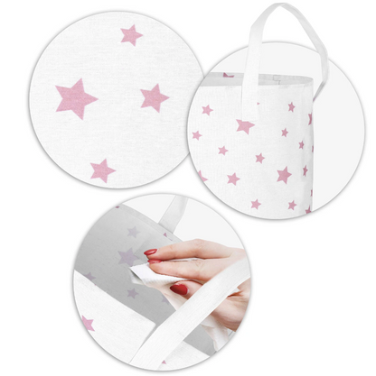 Cos Pentru Jucarii Rikko idealSTORE, Dimensiuni 60 x 35 cm, Material Impermeabil, Tesatura de Bumbac, Practic si Modern, Alb Roz