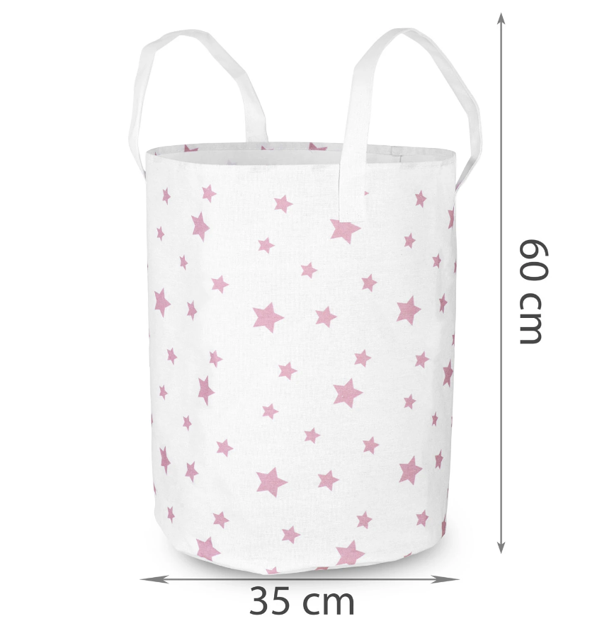 Cos Pentru Jucarii Rikko idealSTORE, Dimensiuni 60 x 35 cm, Material Impermeabil, Tesatura de Bumbac, Practic si Modern, Alb Roz