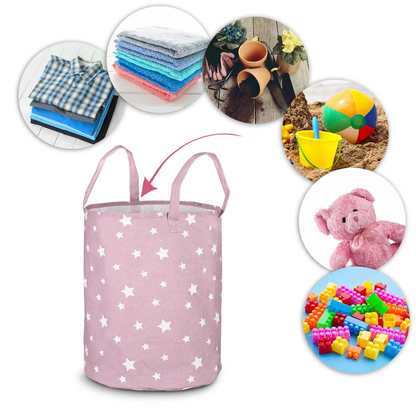 Cos Pentru Jucarii Star idealSTORE, Dimensiuni 60 x 35 cm, Material Impermeabil, Tesatura de Bumbac, Practic si Modern pentru camera oricarui copil, Pink