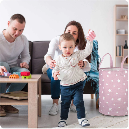 Cos Pentru Jucarii Star idealSTORE, Dimensiuni 60 x 35 cm, Material Impermeabil, Tesatura de Bumbac, Practic si Modern pentru camera oricarui copil, Pink